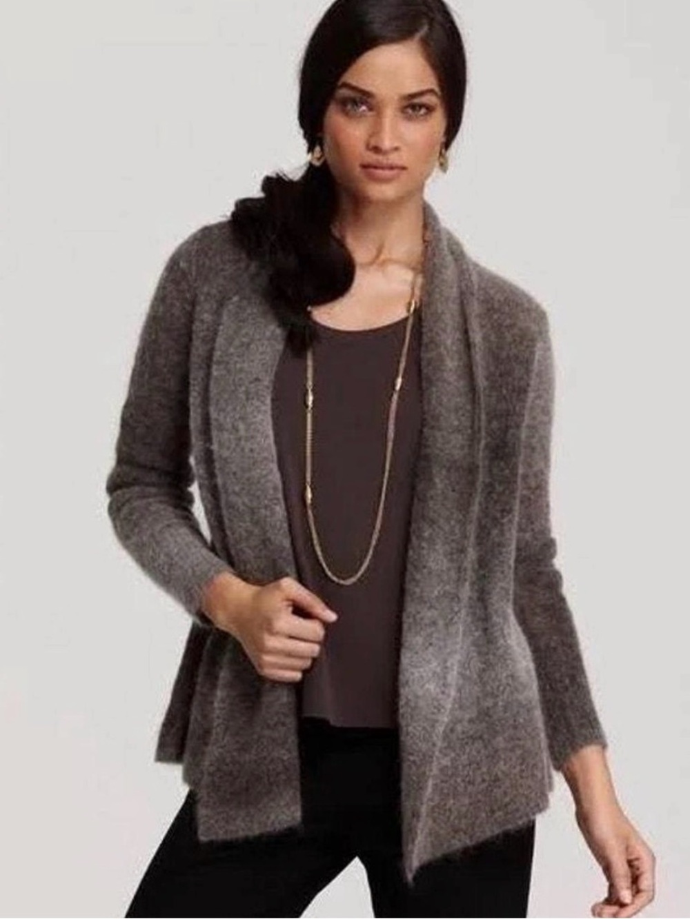 Eileen Fisher Gray Open-Front Mohair Blend Cardigan